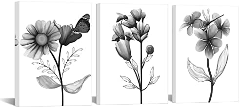 Amazon.com: sechars 3 Piece Flower Canvas Wall Art Black and White ...