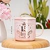 WXYTXHYQ Regali Ragazza 15 Anni, Tazza Ceramica Marmorizzata Rosa 400ml Regalo Femmina Coperchio, Cucchiaio, Scheda