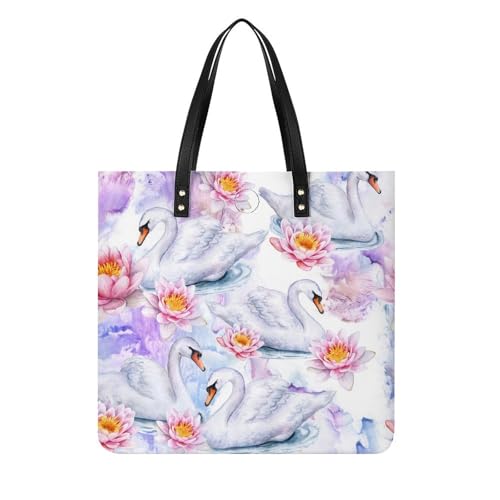 Tote Bag Pour Voyage et grand sac à bandoulière fleurs imprimé cygnes blancs chic