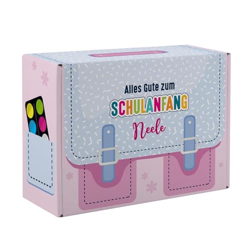 Striefchen® Alles Gute zum Schulanfang - Geschenkverpackung mit Name (Schulranzen Rosa (M))