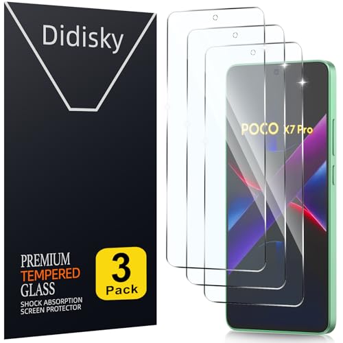 Didisky (3-Piezas Cristal Templado Protector de Pantalla para Xiaomi POCO X7 Pro 6.67', Antihuellas, Sin Burbujas, Fácil de Limpiar, 9H Dureza, Transparente
