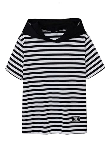 SweatyRocks Boy's Striped Hooded T Shirt Short Sleeve Summer Workout Tee Tops