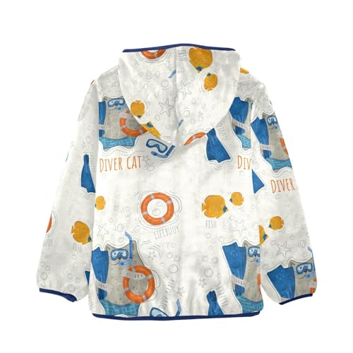 Cat Diver Wearing Mask Girls Fleece Jacket Girls Fall Jacket Girls Zip Up Hoodie Girls Sherpa Jacket 2-10T2