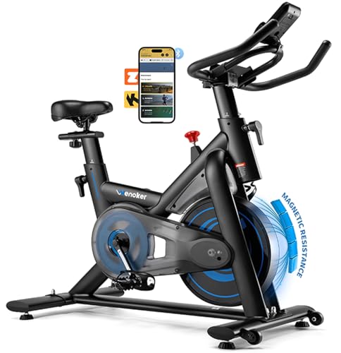 Wenoker Heimtrainer Fahrrad mit App, Leises Ergometer Hometrainer Fahrrad mit Magnetwiderstand, Spinning Bike Indoor Fitnessbikes für Kardio-Training zu Hause, Bis 160KG