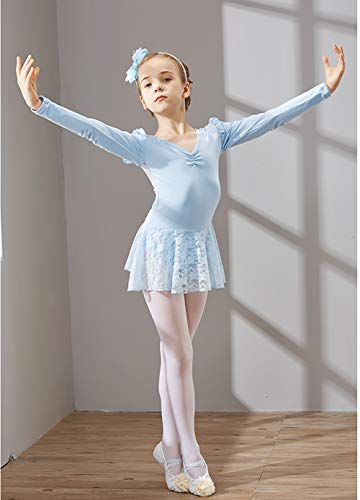 110~150cm バレエ レオタード 子供 胸元ギャザー レース柄