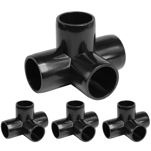 4 Way PVC Pipe Fittings 3/4 Inch, Zernmiarder Black PVC Elbow Corner Side Outlet Tee Fitting, SCH40 Furniture Grade Pipe Connectors - Fits 3/4" Polyvinyl Chloride Pipes, 4 Pieces