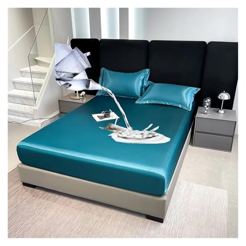 Drap-housse imperméable en satin 160x200 cm de couleur unie - 3
