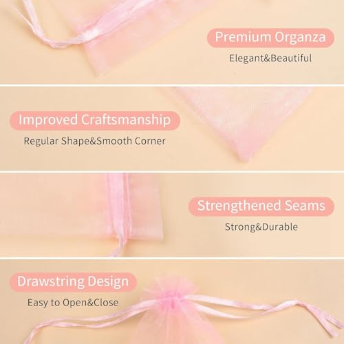 Image of 50PCS Pink Organza Bags 3x4, Small Gift Bags for Women, Mesh Pouches Drawstring Packaging Baggies for Jewelry Goodie Makeup Soap Candy Graduation Wedding Favors Birthday Party Baby Shower