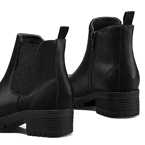 mysoft Women's Chelsea Ankle Boots Side Zipper Chunky Block Low Heel Booties Lug Sole Short Boots4