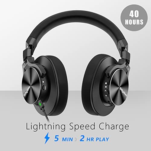 Srhythm NC75 Pro Active Noise Cancelling Headphones Bluetooth 5.0,Over-Ear Headset with Build-in Microphone,Hi-Fi,40 Hours Playtime for all Bluetooth Devices (Black)