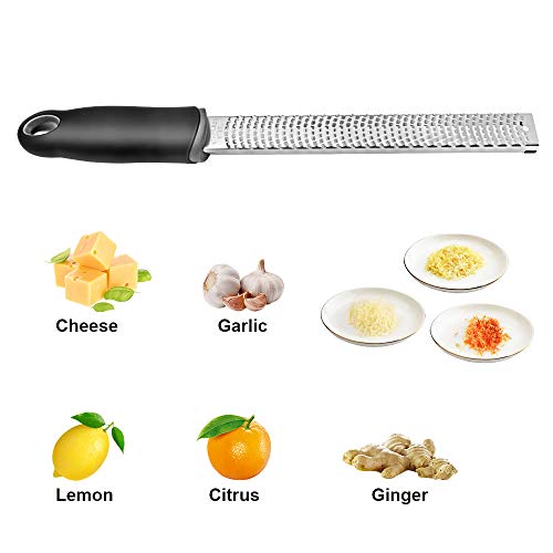 Lemon Zester, Cheese Grater, Food Grade 304 Stainless Steel, Razor-Sharp Blade, Semi-Soft TPR Rubber Handle, With Protective Cover and Cleaning Brush, Dishwasher Safe, Black, Narrow