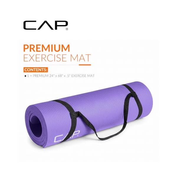 CAP 1/2" Thick Yoga Mat, Exercise & Workout Mat with Strap, Purple - Image 2