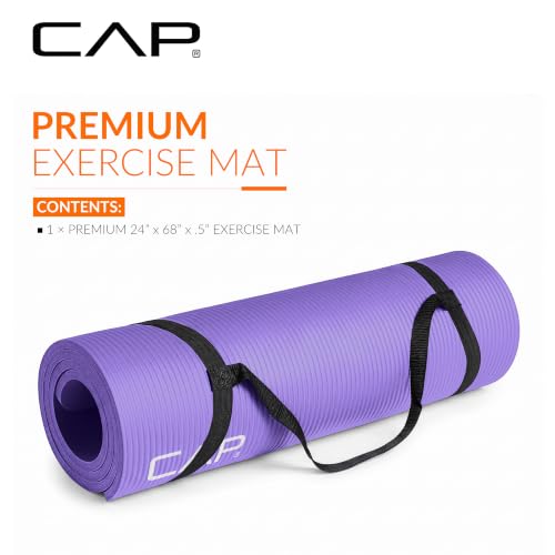 CAP Barbell High Density Exercise Yoga Mat with strap, 68"x24"x 1/2" - Purple by CAP Barbell - Used condition - Image 2