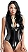 FEHEOO Women’s Sexy Faux Leather Zipper Bodysuit – Wet Look One Piece Lingerie Teddy Outfit for Cosplay, Roleplay, Clubwear & Bedroom Fantasy Mardi Gras Valentine's Day Gift (Blue)