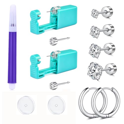 QWALIT Ear Piercing Kit Ear Piercing Gun Kit Self Piercing Earrings Piercing Kit Disposable Earring Gun Piercing Kit With Earring Studs Self Ear Piercing Kit at Home Ear Cartilage Piercing Kit