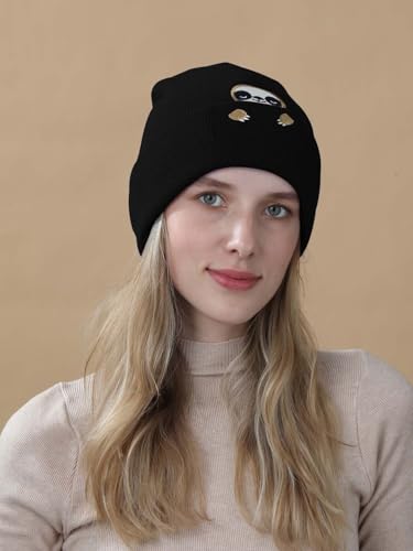 Aretas Faultier Mütze Beanie Hut Geschenk für Frauen Damen Herren Lustige Geschenke für Frauen Faulti Deko Geschenk für Faultier Liebhaber Familie Faultier Schwarz