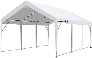 12x20 ft Upgraded Heavy Duty Carport, Portable Car Canopy, Garage Tent, Boat Shelter with Reinforced Triangular Beams and Ground Bar, White