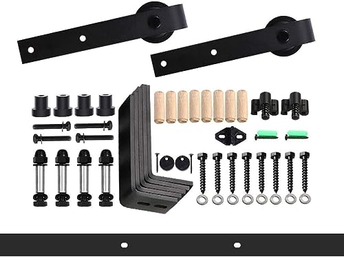 CCJH 8FT Ceiling Mount Sliding Barn Door Hardware Kit Low Ceiling L-Shape Bracket System for 48" Wide Single Wood Door Heavy Duty (Basic Style Hanger) by CCJH - Used condition - Image 7