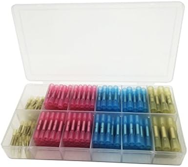 YIYATOO 200pcs Heat Shrink Wire Connectors Waterproof Electrical Terminals Kit Insulated Butt Splices Marine Automotive Terminals Set, 10-24 AWG Wire Connector Kit (3 Colors / 4 Sizes)
