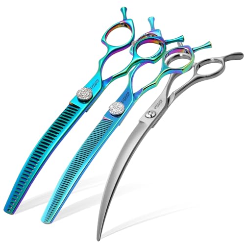 45Curved-Dog-Grooming-Scissors-Curved-Thinning-Shears-Curved-Chunkers-Dog-Shears-3Pcs-Combo-Turquoise 45Curved Dog Grooming Scissors Curved Thinning Shears Curved Chunkers Dog Shears 3Pcs Combo Turquoise