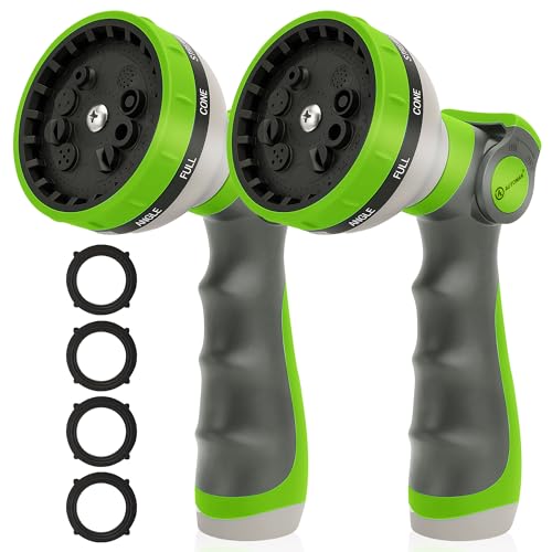 AUTOMAN Garden Hose Nozzle Sprayer - 10 Spray Patterns 2 Pack Thumb Control Water Hose Nozzle Outdoor Heavy Duty Spray Nozzles for Watering Garden Cleaning Window Washing Car Showering Pets