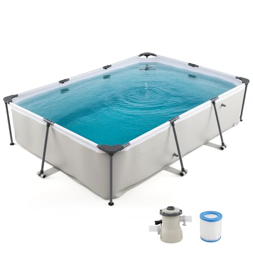 GYMAX Piscina Fuori Terra Rettangolare, Piscina Tubolare con Pompa di Filtrazione, Struttura Metallica Robusta, Pareti Laterali a 3 Strati, Grande capacità 3701 L, Installazione Facile