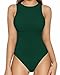 MANGOPOP Tank Top Body Suits Women Sexy Crew Neck Racerback Halter Ribbed Sleeveless Bodysuit for Women Deep Green, Medium