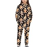 YECARYPOD Gingerbread Men Girls 2 Piece Christmas Outfits Hoodie and Sweatpants Athletic Sweatsuits Sets for Boys Girls Kids Tracksuit Jogging Outfits Set Fall Fashion Sweatshirt Set