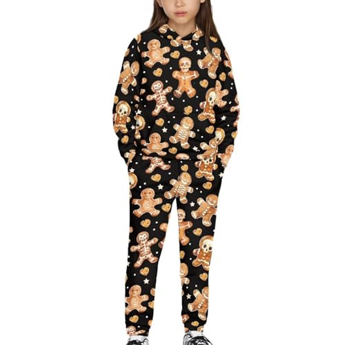 YECARYPOD Gingerbread Men Girls 2 Piece Christmas Outfits Hoodie and Sweatpants Athletic Sweatsuits Sets for Boys Girls Kids Tracksuit Jogging Outfits Set Fall Fashion Sweatshirt Set