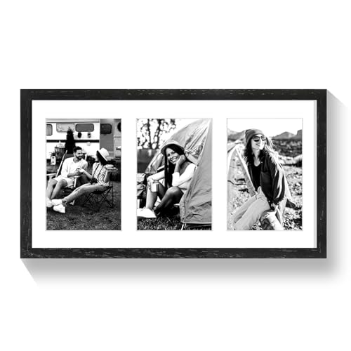 9x18 Oak Wood Picture Frame - 9x18 Photo Frame with Mat Display 3Pcs 5x7 Photos, 5x7 Picture Frame Wood, Natural Solid Wooden Picture Frames for Wall Art Photo and Prints(1 Pack, Black)