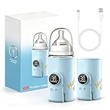Chauffe Biberon Portable, Chauffe Biberon Nomade avec Écran LCD 6 Niveaux De Réglage Réchauffeur de Biberon 8000mAh Chauffe biberons USB Sans Fil pour Maison, Extérieur, Voyage (Bleu)