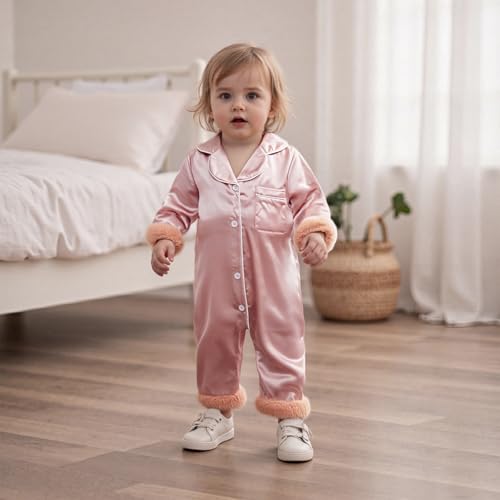 Newborn Baby Girl Boy Silk Pajamas Romper Long Sleeve Button Down One Piece Satin Pj Infant Jumpsuit Sleepwear2