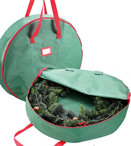 76.2cm Wreath Storage Bag (2 Pack)  Artificial Christmas Wreaths, Christmas Wreath Storage Container with 600D Oxford Material, Dual Zipper, Carry Handles, Labeling Card Slot (30 Inch)