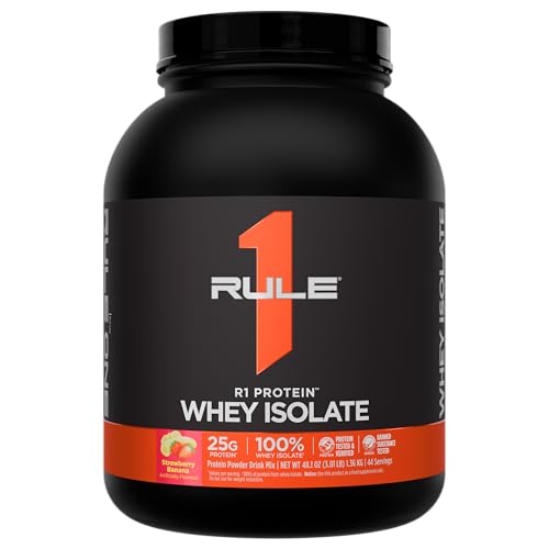 Image of Rule 1 Proteins R1 Protein Whey Isolate, Strawberry Banana, 44 Servings | 25g of Protein from Whey Isolates and Hydrolysate isolates for Workout Recovery and anytime use