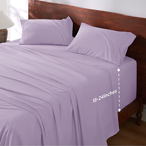 Image of Bedsure Deep Pocket Twin Sheets Set - Fits Mattresses Up to 21 Inches Thick -3 Piece GentleSoft Bed Sheets, Moisture Wicking, Soft & Cooling Bedsheet & Pillowcases, Easy & Secure Fit, Light Purple