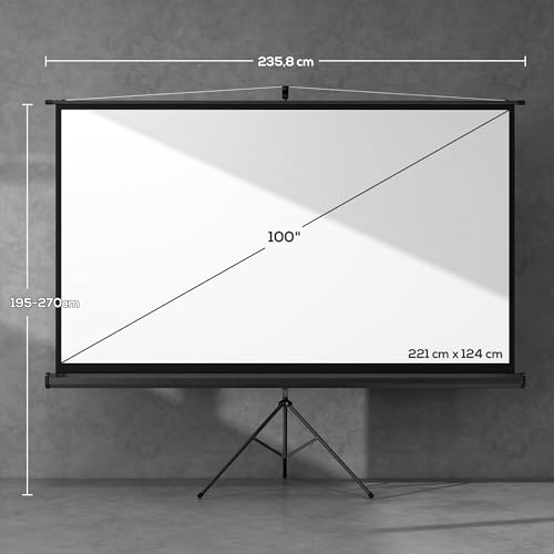 Miniatura 7 de Homcom Pantalla De Proyector Manual Con Soporte 100 Pulgadas Pantalla De Proyección Portátil Formato 16:9 Con Altura Ajustable Para Interior Y Exterior Eventos Deportivos Cine En Casa 221x124 Cm Negro