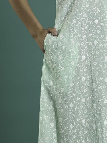 Image of 9shines Label Stylish Chikankari Cotton Nighty Maxi for Women | Full Length Nightgown | Nightdress with Pocket | Embroidery Nighty | Soft Comfortable Cotton Nightwear (1545)