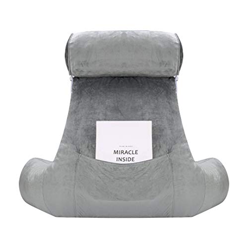 Springcoo Reading Pillow-Bonus Lap Desk-Shredded Foam Tv Pillow With Removable Cover-Great Support For Reading, Relaxing, Watching Tv -18In-Gray #TOP2