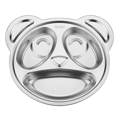WJUHYGTF Plato para Niños Dividido De Acero Inoxidable, Búho Dibujos Animados Cena Bebés Menú Comedor Servicio Portátil Pequeños Vajilla,A