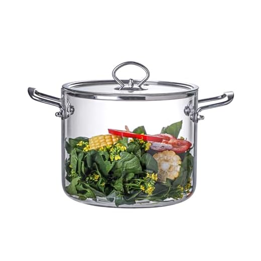 Zjyufy Pentola in vetro da 4,5 litri con coperchio, pentola in vetro resistente al calore con doppi manici in acciaio inox, pentole universali in vetros per pasta, zuppa, latte (4,5 L)