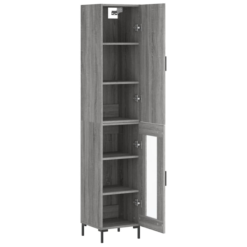 Wysoki kredens Sonoma szara sklejka wysoki kredens z metalowymi drzwiami i nogami do organizacji domu 34,5x34x180 cm