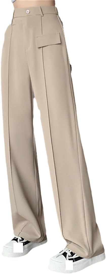 Summer Spring Women's Suit Pants Elastic High Waist Solid Color Work Wide Leg Pants