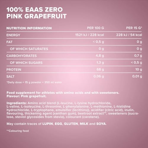 IronMaxx 100% EAAs Zero - Pink Grapefruit 500g Dose | EAA-Pulver,Vegan Und Zuckerfrei Mit Allen 8 Essentiellen Aminosäuren | Fruchtiger Geschmack, Frei Von Konservierungsstoffen 4