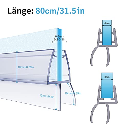 kinkaivy Duschdichtung, 4 x 80cm Duschdichtungen für Duschtüren, 6/7/8mm Transparent Dichtung Dusche Glastür, Wasserabweisende Ersatzdichtung für Dusche, Schwallschutz Dichtkeder - Image 5