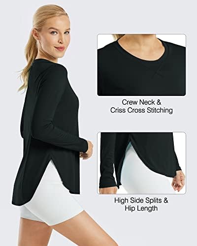 G4Free Women's UPF 50+ UV Shirts Long Sleeve Workout Sun Shirt Outdoor Gym Hiking Tops Quick Dry Lightweight Black — view 2