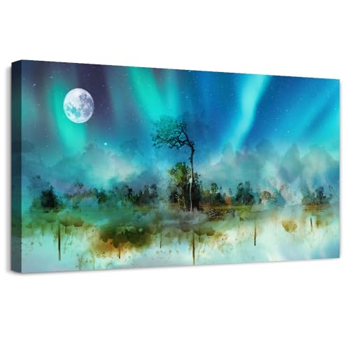 MHARTK66 Canvas Wall Art For Living Room Large Wall Decor For Office Bedroom Decoration Abstract Auroral Scenery Wall Paintings Framed Prints Pictures Artwork Hotel Room Home Decor 24x48 In