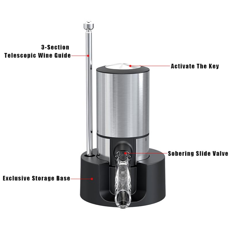 Aérateur de vin électrique Verseur Pompe de distribution de vin automatique avec tube rétractable pour oxydation instantanée à une touche Smart Wine Aerator Decanter Cadeau pour les amateurs de vin