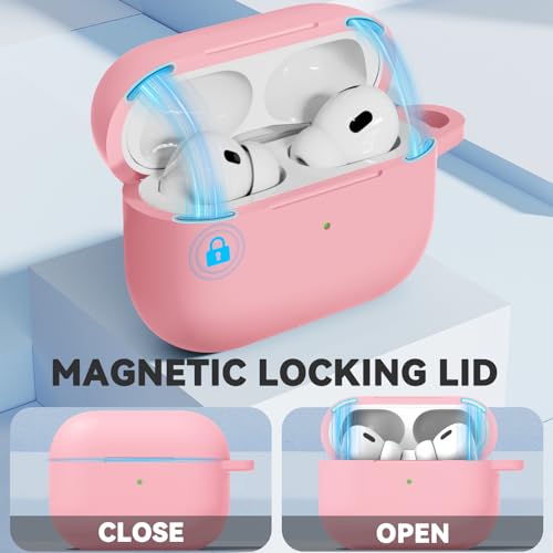 Image of Ljusmicker for AirPods Pro Case Cover with Magnetic Lock,Pink | Silicone Protective Cover for Apple AirPods Pro 2nd /1st Generation Case with Cleaner Kit & Keychain for Women Men,Shockproof