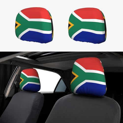 WXZYFP South Africa Flag Car headrest Cover 2 Pack, Suitable for Most Cars, Elastic Band Closure, Direct Installation, Easy to disassemble