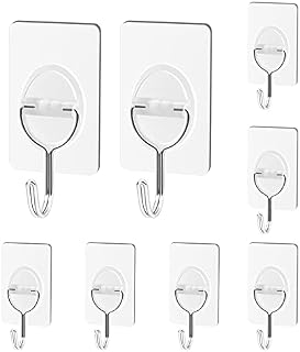 CGBE Adhesive Wall Hooks, 8Pcs Transparent Adhesive Hooks Heavy Duty Hooks for Hanging 11 lbs (Max) Seamless for Hanging Keys Coats Hats Bags Ceiling